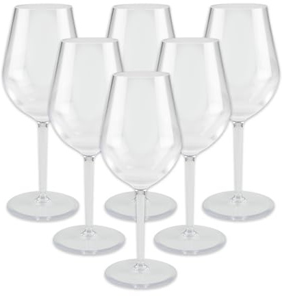 ABENA Reusable Plastic Wine Glasses, 500ml, Pack of 6, Clear SAN Drinkware | Shatterproof, Stemmed Wine Goblets, Dishwasher & Freezer Safe, Durable Plastic Wine Drinkware, Elegant Plastic Glassware