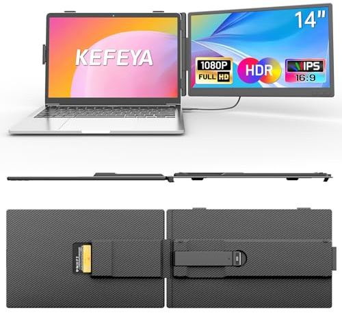 KEFEYA Laptop Bildschirm Erweiterung 14 FHD 1080P IPS Laptop Monitor Erweiterung Dual Screen Extender for Laptops 13-17 with USB-C/HDMI Port, Plug n Play for Windows/Mac/Android/ PS5