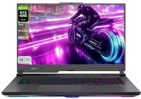 ASUS ROG Strix G17 Gaming Laptop, AMD Ryzen 9-7940HX, 64 GB DDR5 RAM, 2 TB PCIe SSD, 17.3 FHD (1920x1080) Display, Nvidia GeForce RTX 4060 Graphics, RGB QWERTZ Tastatur, Windows 11 Home, Grau