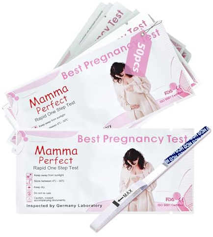 50 Stück Pregnancy Test Streifen, Schwangerschaftstest Frühtest, Frühschwangerschaftstest, Frühtest für zu Hause, Ergebnis in 3 Minuten, einzeln verpackt, einfache Anwendung