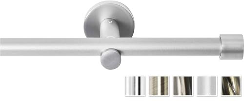 Rollmayer metall Gardinenstange Ø 16mm Rohr, Silber für Ösenvorhang Gardinen Vorhang (Crux 240cm lang, silber, 1-läufig) Wandbefestigung Ohne Ringe!
