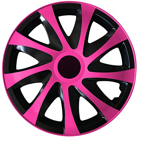 (Größe wählbar) 13 Zoll Radkappen/Radzierblenden Draco Bicolor (Schwarz-Pink) passend für Fast alle Fahrzeugtypen – universal
