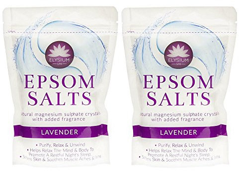 2 PACK Elysium Spa Epsom Bath Salts Natural Magnesium Sulphate Crystals - LAVENDER 2 x 450g