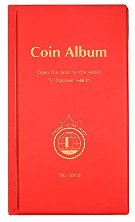 MULOVE 180 Pochettes Album de Collection Pieces de Monnaie, Album Collecteur Convient pour Diamètre de Pièces de Monnaie Rangement Inférieur à 4,4cm,Rouge