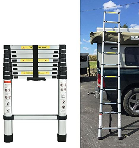 Aluminium Extension Ladder 8.5 Feet 2.6M 330 LB Capacity, Telescopic Folding Retractable EN131 Certificated Portable Compact Loft Ladder Multi-Purpose Roof Work Decoration