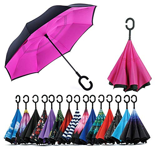 Jooayou Doppio Strato Invertito Ombrello, Manico a Forma di C Ombrello Ribaltabile Inverso, Anti UV Antivento Umbrella di Viaggio