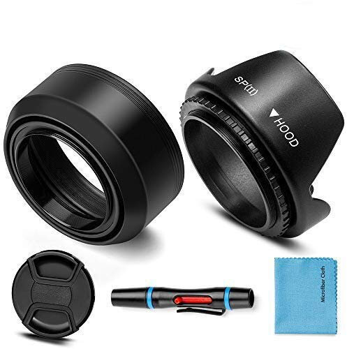 Pare-soleil universel pliable en caoutchouc 62 mm + pare-soleil fleur Tulip compatible avec appareil photo Canon Nikon Sony Pentax Olympus Fuji avec bouchon d'objectif