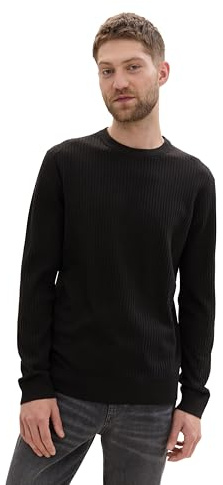 TOM TAILOR Maglione Basic Plus Size con Logo Ricamato, Uomo, Nero (Black 29999), 5XL Taglia Grande