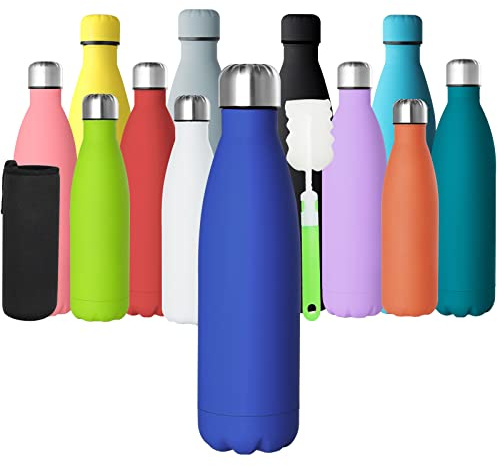 GeeRic Edelstahl-Wasserflasche, 500 ml, doppelwandige, vakuumisolierte Metall-Wasserflasche, 12 Stunden heiße und 24 Stunden kalte Getränke, Fahrradflaschen für Outdoor-Sport, Wandern, Laufen, 500 ml
