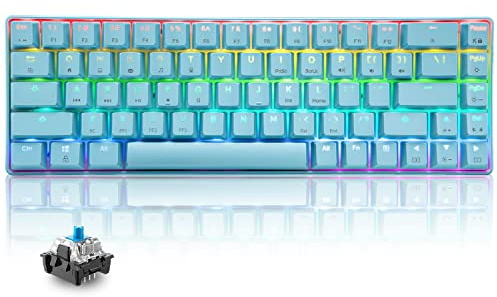 T8 RGB 60% Clavier Mécanique, Clavier de Jeu Filaire Layout Compacte 65%, 18 LED RVB Chroma Rétroéclairées, QWERTY Mini 68 Touches Full Key Anti-ghosting Pour PS4, Xbox, PC, MAC - Blue Switch/Blue