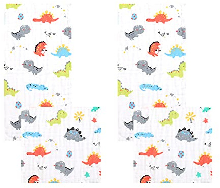 4 toallas de mano 100% algodón con lazo para colgar, 6 capas de algodón para niños, toalla de mano y toalla de cara ultra absorbente para niños y adultos (dinosaurio)
