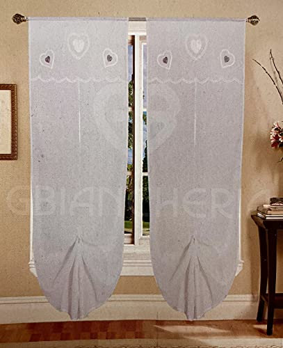 GBiancheria Coppia Tende a Pacchetto Regolabili a Vetro ESTER per Finestra 60X150cm e Portafinestra 60x240cmpronte da appendere (60x240, Bianco-Beige)