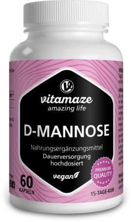 Vitamaze® D Mannosio Puro 2.000 mg Alto Dosaggio & Vegano, per Dose Giornaliera, per el Supporto delle Vie Urinarie Integratore Alimentare senza Additivi Inutile, Qualità Tedesca.