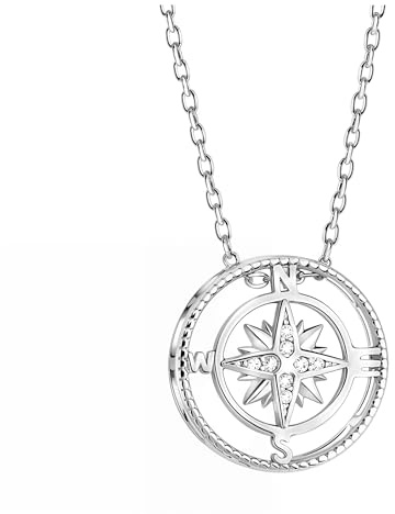 Sofia Milani - Damen Halskette 925 Silber - mit Zirkonia Steinen - Kompass Weltkarten Anhänger - N0397