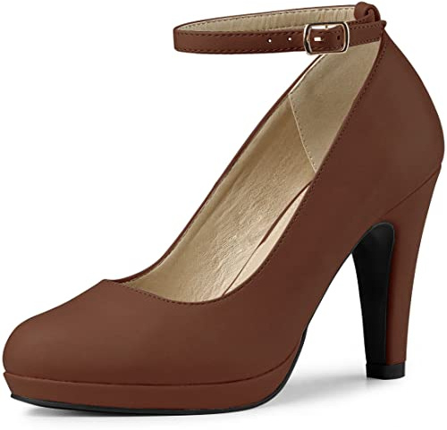 Allegra K Escarpins à talons aiguilles avec bride de cheville à bout rond - Pour femmes, marron foncé, 37 EU