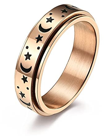 BCughia Modeschmuck Ringe, Knuckle Ring Edelstahl Roségold Rostfreier Stahl Stern Mond Design Valentinstag Ringe Herren Größe 52(16.6)