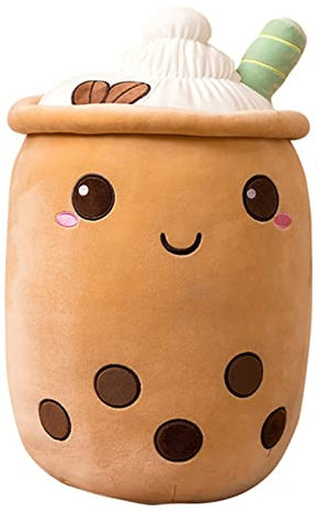 Domeilleur Bubble Tea Kuscheltier, Plüschtier, Kissen Plüsch, Weiches Soft Puppe Kinderspielzeug Erwachsene, Hautfreundliches, Kuschelkissen Geburtstag, Braune 2 Runde Augen, 24cm