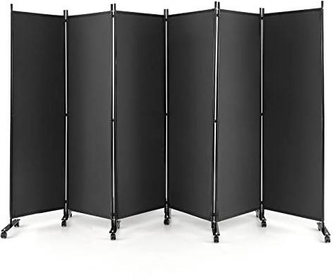 Giantex 5.7Ft 6-Panel Folding Room Divider with Rollers Grey- 132 Wide Large Rolling Foldable Privacy Screen, Lightweight Portable Wall Partition Separation Room Dividers with Wheels