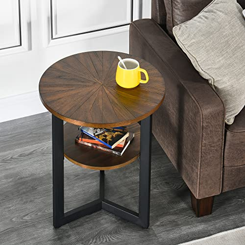 MODERION Runder Kleiner Beistelltisch, Sofatisch, Couchtisch, Einfach und praktisch, Wohnzimmer, Balkon, Freizeitkombination, Minimalismus, 49 x 49 x 60 cm (Dunkelbraun), BZ01