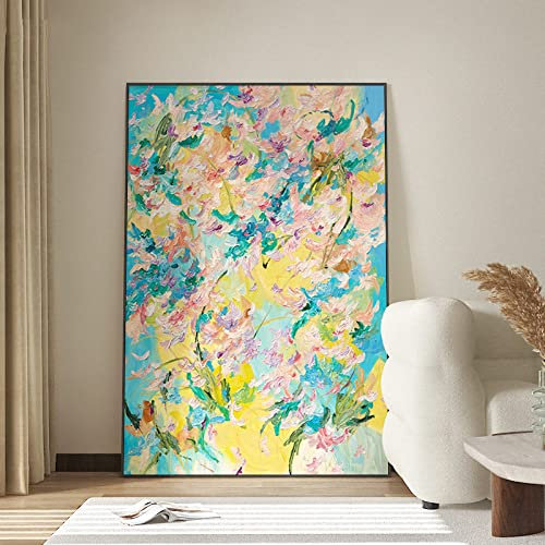 Acrylbilder Auf Leinwand Handgemalt, Farbe Textur Lavendel Blumen Abstrakte Kunst Moderne Kunstwerke Rahmenlose Handgemalte Ölgemälde Auf Leinwand Wandkunst Für Wohnzimmer Schlafzimmer Büro Woh