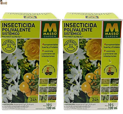 BricoLoco.com Insecticida sistémico Plantas Exterior. Acetamiprid 5g/l. ¡2x100 ml.! Polivalente contra pulgón, cochinilla, Mosca Blanca, Trips, ácaros. Efectos visibles en pulgones en 24 Horas. (2)
