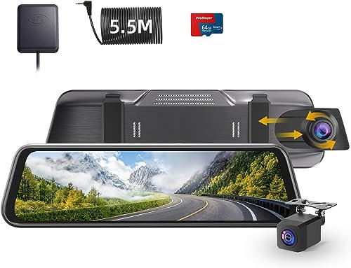 WeBeqer 4K Spiegel Dashcam mit 1080P Rückfahrkamera,Dashcam Auto Vorne Hinten mit 10 IPS-Touchscreen, Auto Kamera mit GPS 64 GB-Karte 170° Weitwinkel Loop-Aufnahme und G-Sensor Parküberwachung
