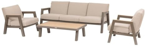 HESPERIDE - Salon de Jardin Axiome 5 Places Beige Praline - Aluminium Anti-Rouille - Coussins Déhoussables, Déperlants - Mobilier d'Extérieur pour Jardin, Patio