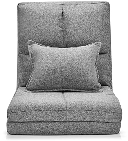 RELAX4LIFE Bodensessel klappbar, Bodenstuhl mit 5 verstellbaren Rückenlehne, Bodensofa mit Kissen, Liegesofa, Liegesessel für Schlafen Lesen Meditation, Sitzkissen für Wohnzimmer (Grau)