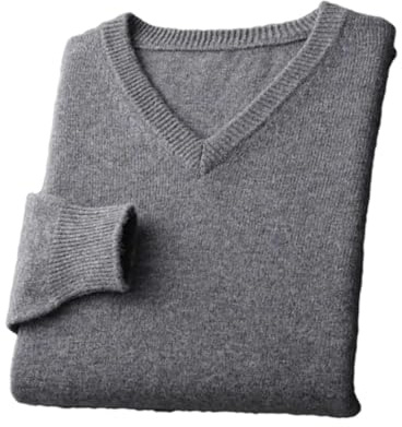 Vogrtcc män V-hals kashmirtröja pullover business casual stickade jumper toppar, Mörkgrått, S