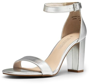 DREAM PAIRS Sandales à Talons pour Femme Confortable avec Talon Bloc et Un Design Chic à Sangle Unique Sandale Durable,Size 36,Argent-PU,SDHS2434W-E