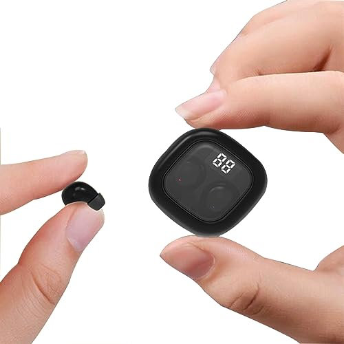 Petits Écouteurs Taille de poche Mini Autonomie longue durée Étanchité IPX5 Légère Intra-auriculaire Écouteurs Bluetooth Sans Fil Casque Bluetooth avec LED Affichage de Écran Autonomie Visible Noir