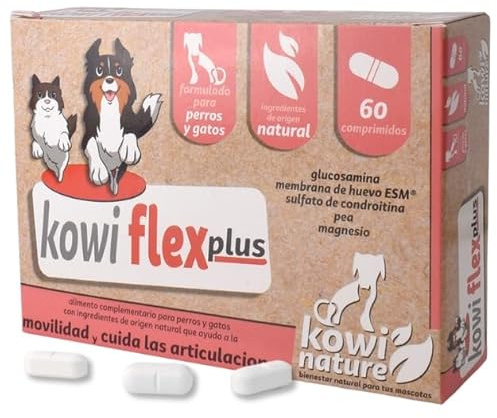 KOWI NATURE KOWINATURE Kowi Flex Plus Complément alimentaire Complément nutritionnel pour chiens et chats tout âge et race Ingrédients naturels Aide à maintenir la santé articulaire Boîte de 60 capsul