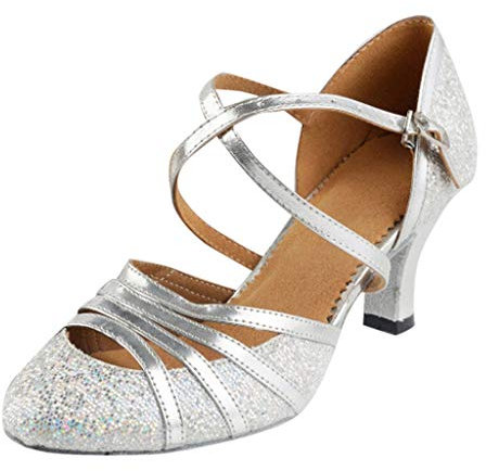 Latein-Tanzschuhe für Damen, Latein-Tanzschuhe, Ballsaal, Damentanz, Abschlussball, High-Heels, Tanzübungsschuhe, silber, 38 EU