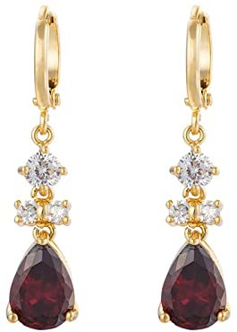 Bishilin Ohrhänger Damen Vergoldet, Ohrringe Hängend mit Rot Tropfen Zirkonia Gold Ohrringe Jugendstil Modeschmuck