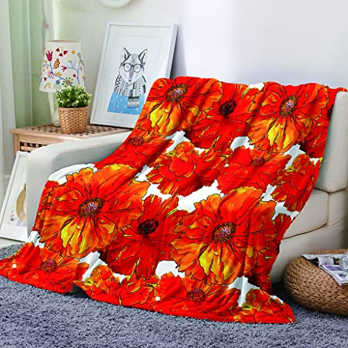 EHOMERY Mantas para Cama Aesthetic Sobrecama Algodón Manta Cama Cobija Blanca Flores Planta Manta De Primavera Mantas Decorativas Suaves Y Cómodas Color Naranja 150x130cm