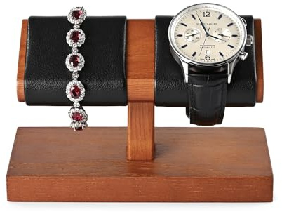 Oirlv Solid Wood Double Watch Display Stand Watch Bracelet Organizer（Black）