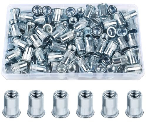 100 Stück Nietmuttern M8, Jeboler Blindnietmuttern M8 Flachkopf Einziehmuttern Gewindenieten, Verzinkt Stahl Hülsenmutter Rivet Nutsert Gewindehülse für Metallplatten Rohre usw.