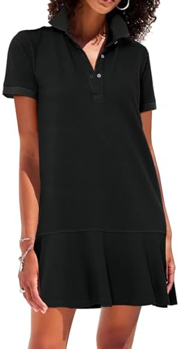 YEXPINE Polo Dress for Women Short Sleeve Ruffle Hem Golf Tennis Workout Dress Pleated Summer Mini Dresses Black