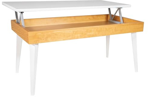 LoMasCasa - Mesa de Centro Elevable con Cajón Modelo Karol 7 con Acabado Madera Cerezo y Blanco Fabricada en Madera Natural Maciza de Pino con Medidas: 100 x 50 x 47 cm