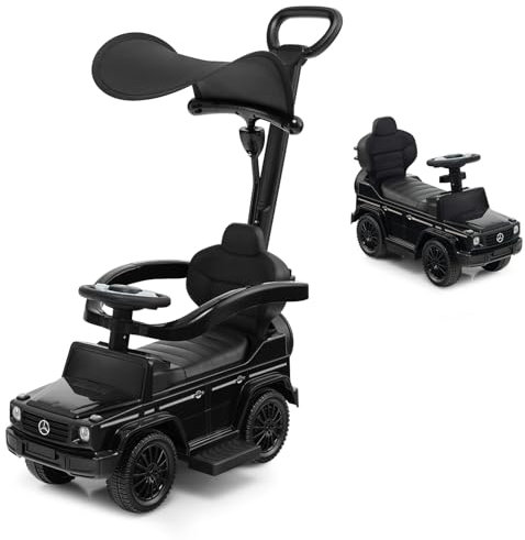 DREAMADE 3-in-1 lizenzierter Mercedes-Benz Rutschauto, Schiebewagen mit Schiebegriff, verstellbarem Verdeck & Hupe, Rutscherfahrzeug für Jungen & Mädchen ab 12 Monaten, bis 25kg (Schwarz)