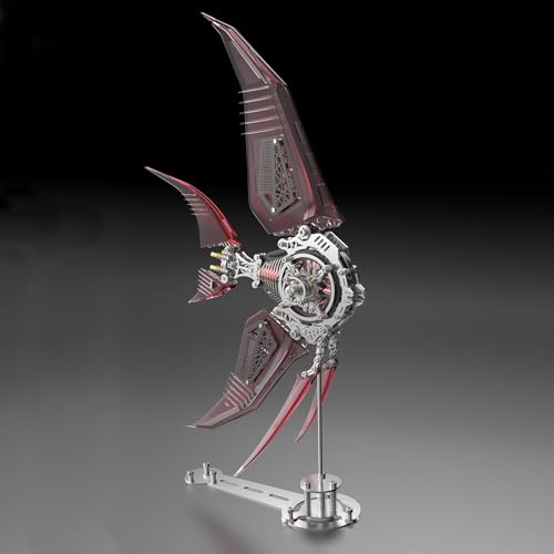 Metalkitor 3D-metallpussel för vuxna – ängelfiskmodellsats med magnetiska kontrolllampor – steampunk gör-det-själv-prydnad – montering hjärngymnastik – 529 st (röd)