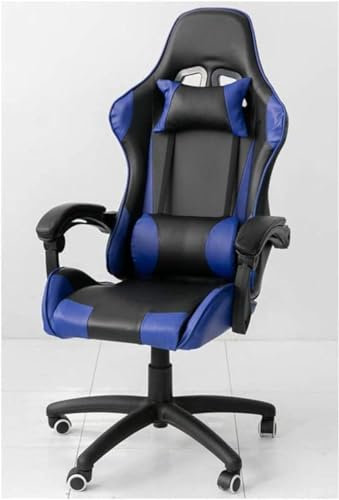 Ergonomischer Drehsessel aus Leder mit Fußstütze für Büro und Gaming (Blau)