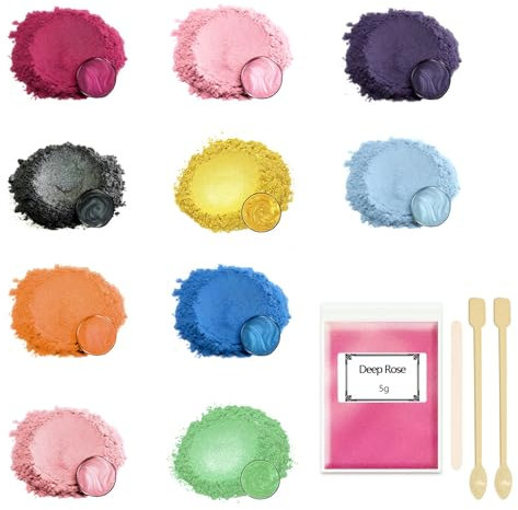Ovaletta 10 Epoxidharz Farbe 5g, Mica Powder, Kerzen Selber Machen Set, Farbpigmente für Gießpulver, Badebomben Selber Machen, Diy Pigmentpulver für Seifenfarbe, Kerze, Kosmetischer, Schleim