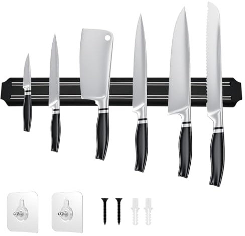 Puncools Barra magnética para cuchillos, soporte magnético de 33 cm, con imán extra fuerte de madera para utensilios y herramientas