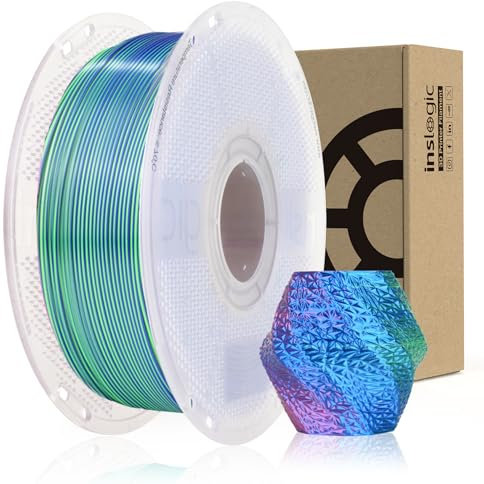 Inslogic Silk PLA Filament 1.75 mm, 3D Drucker Filament Seidiges Tri-Color PLA 1kg Spule, Seidig-glatte Oberfläche & hohe Präzision, geeignet für die meisten FDM 3D Drucker (Blau+Grün+Lila)