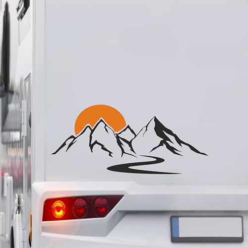 KLEBEKÖNIG Wohnwagenaufkleber Wohnmobil - Berg mit sonne farbig - Autoaufkleber Spruchaufkleber Sticker Aufkleber Camper