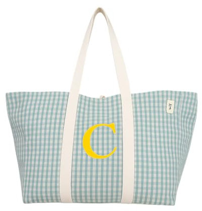 SARA REVERT | Bolso Playa Mujer | Bolsa Shopper | Colección Vichy | Personalizado con Iniciales | Fabricado en España (Verde)