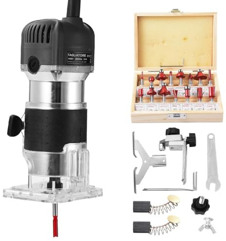 Fresatrice A Una Mano, Macchina Per Il Taglio Del Legno, Fresatrice Per Legno, Fresatrice Da 800 W, 40.000 Giri/min, 6 Velocità, Diametro 6,35 Mm, Fresatrice Manuale Con 15 Punte Da 1/4