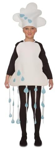 My Other Me - Costume tempesta bambino unisex, taglia 1-2 anni. Include cappello bianco a forma di nuvole, salopette con gocce di pioggia sospese. Perfetto per le giornate di pioggia.