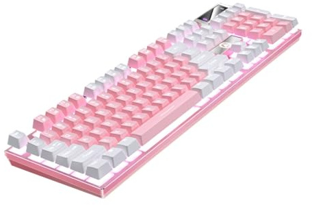 Didiseaon Clavier Gamer Mécanique Touches RGB Bicolore Blanc Rose Filaire USB Tactile Confortable Ergonomique pour Pc Gaming